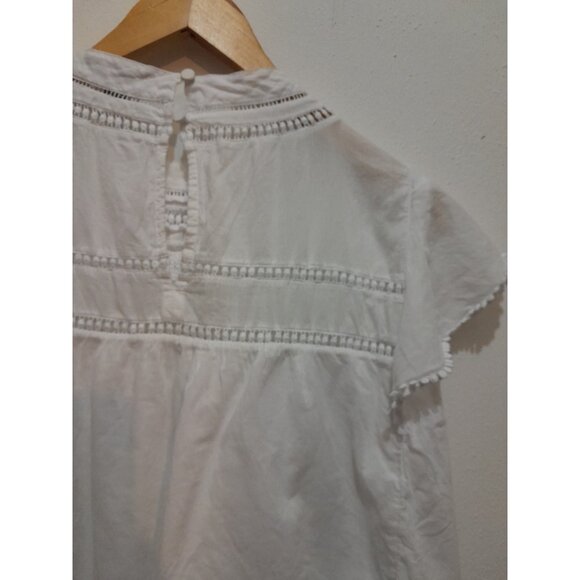J. Crew Boho White Lace Romantic Pintuck Baby Doll Lace Flutter Sleeve XXL  Top - Picture 4 of 8